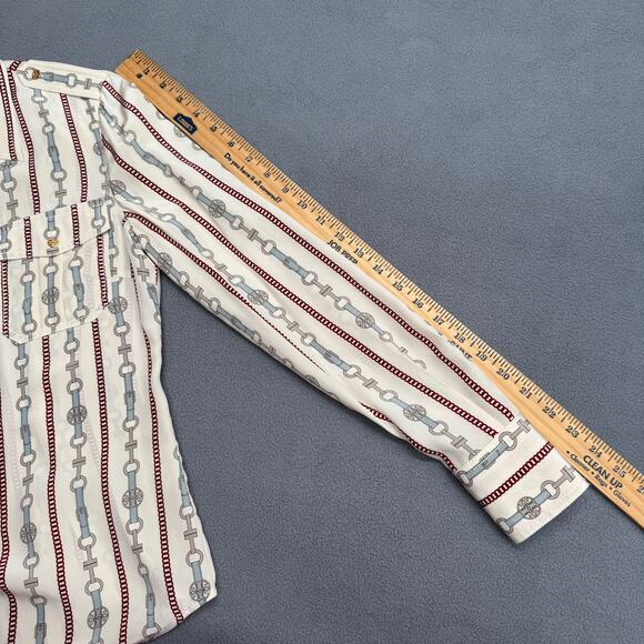 Tory Burch Logo Chain Silk 1/2 Button Down Long Sleeve Top Womens 4 Old Money - Picture 12 of 14